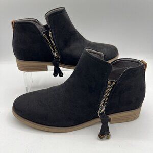 Dr Scholls Womens Astir Black Faux Suede Ankle Booties 7M Side Zip Western Goth